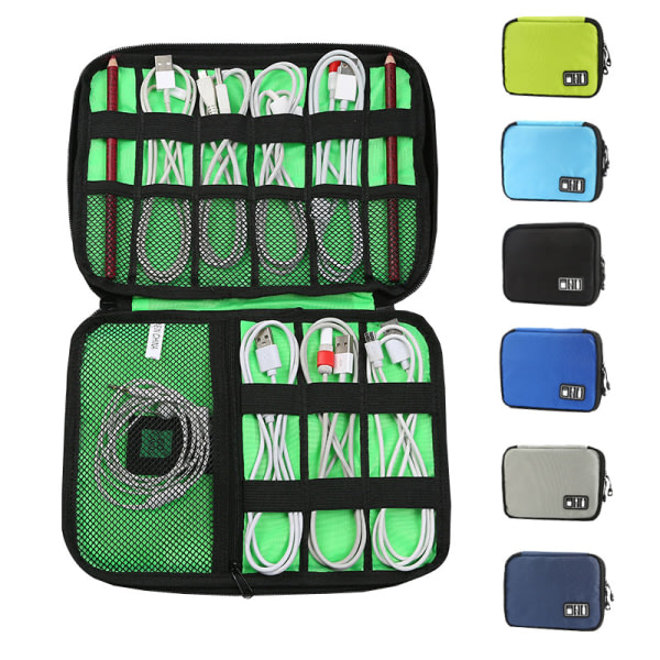 Lader Organizer Oppbevaringsveske Kabel Organizer Hodetelefonveske Gadget Etui Etui Svart Black