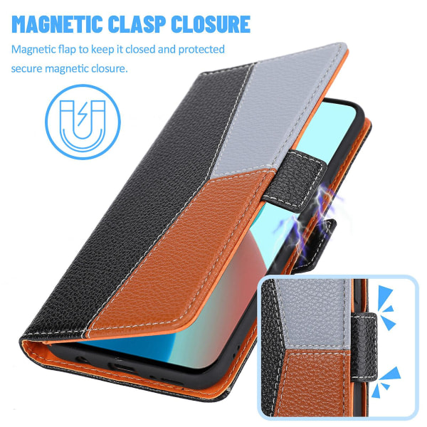 Fodral för Samsung Galaxy A22 4G cover Tre-färgssömmar Coque Magnetiskt mobilfodral Etui - Svart