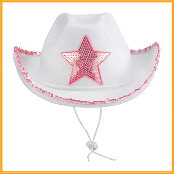 Valkoinen pentagrammi cowboy-hattu, vaaleanpunainen hääjuhla, lännenvalkoinen cowboy-hattu CDQ