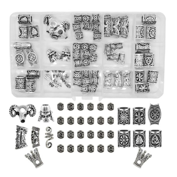 Vikings Rune Alfabet Karakterperler Skægperler til mænd 59 Delar Sæt Vikinger Runer Perler Norse Dreadlock Beads