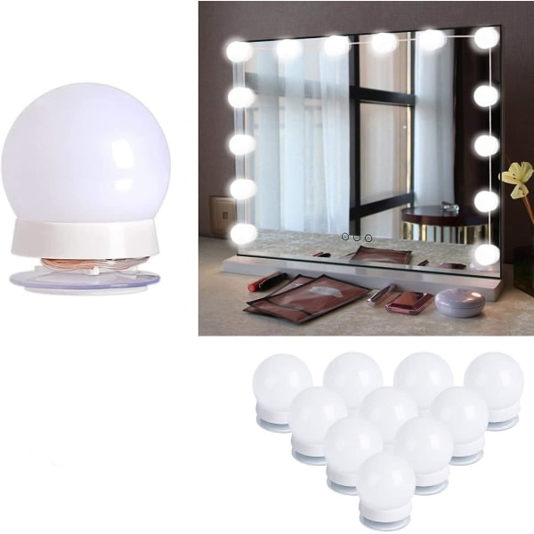 Hollywood Style Led Sminkspegel Lights Kit med 10 dimbara glödlampor för smink toalettbord och power Plug-in belysningsarmatur Strip, V
