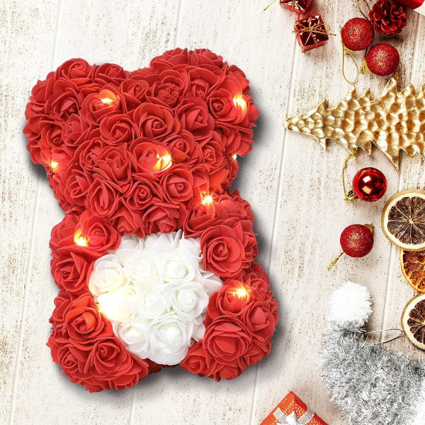 Mors dag Rose Bear Gifts, Rose Nalle Håndlavede Blomstbjørn Gaver til - Rose Nalle med Gave til Valentinsdag, Mors dag (Rød)