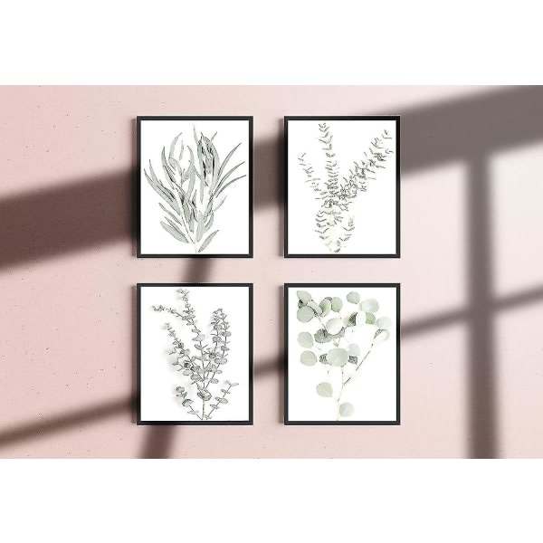 Botaniska Växtväggkonsttryck - Set med 4 Växtväggdekorationer Blommor Köksblommor Väggkonst Boho Leaf Eucalyptus (Oinramad) (8x10)