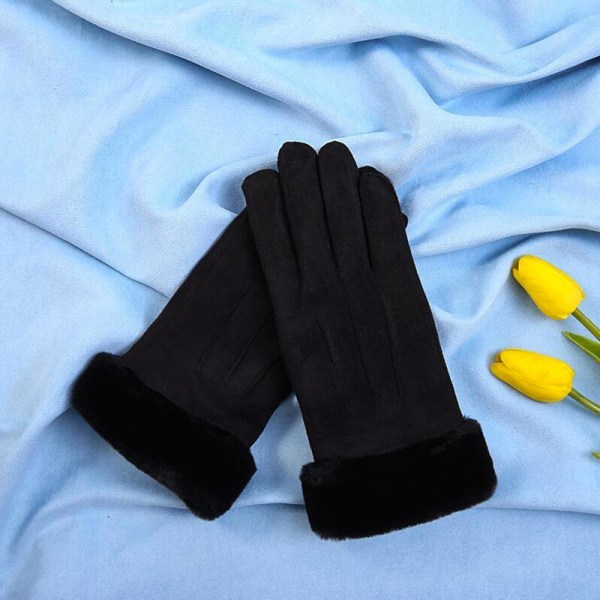 Kvinnors vinterplysch tjocka touch-körmocka läderhandskar Ve G OneSize G OneSize