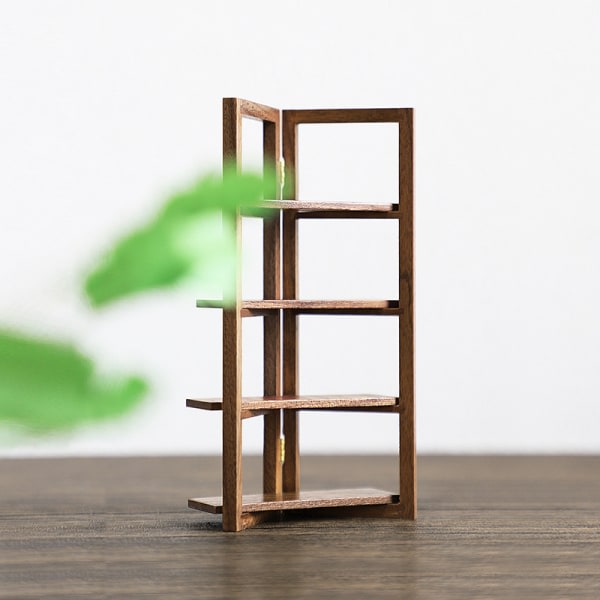 1. dukkehus miniature møbler bogreol display hylde træ A6
