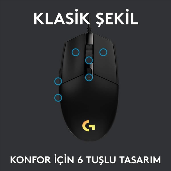Spelmus G102 Mus för högerhänta optisk 6 knappar kabelansluten USB svart Lila