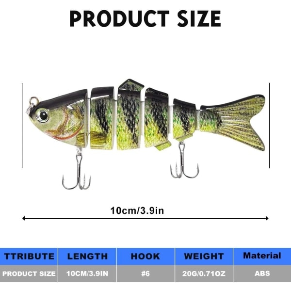 Fiskedrag for basstørre 97 mm multi simbeten Langsomt synkende bioniske simbasbeten Naturtro fiskebeten, 3-pak (pakke med 3-B)