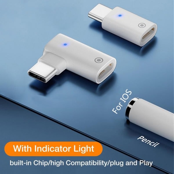 1 stk. Albue Ret USB C Han til Lightning Hun Adapter Type C Opladningskabel Adapter til 1. generation Pen null - Ret hoved