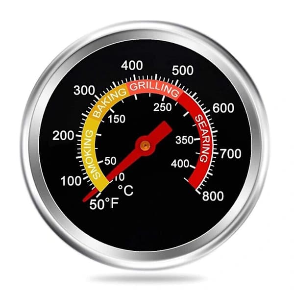 BBQ Grill Termometer Erstatning, Rustfrit Stål Røgovn Temperaturmåler til Kul- og Gasgriller, Sort Sølv 2 3/8 Tommer