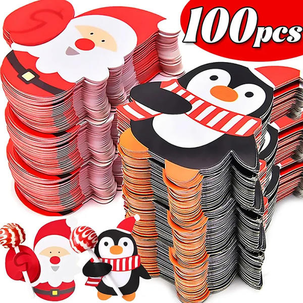 100 kpl Joulujuhla Lollipop Lollytikkukortti Sockerlimpapapperi C A1