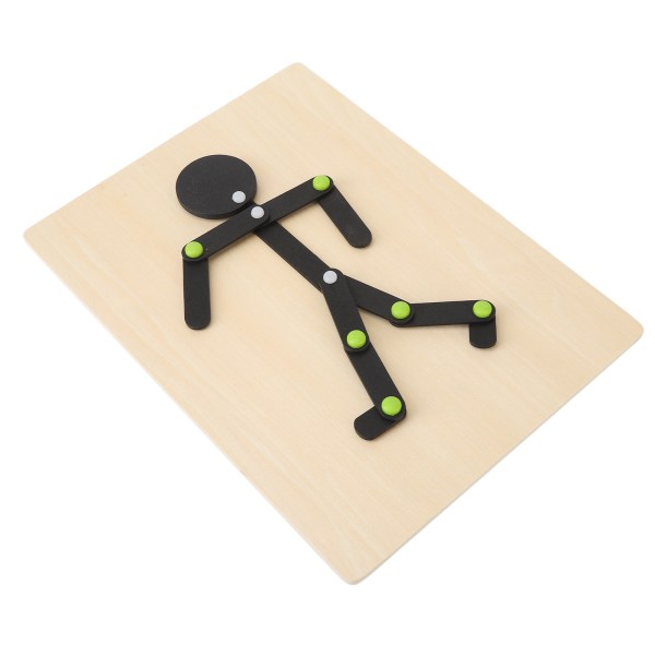 Træ Stickman Legetøj Fri Bevægelse Lemmer Pædagogisk Stick Man Puslespil Legetøj med 24 Kort