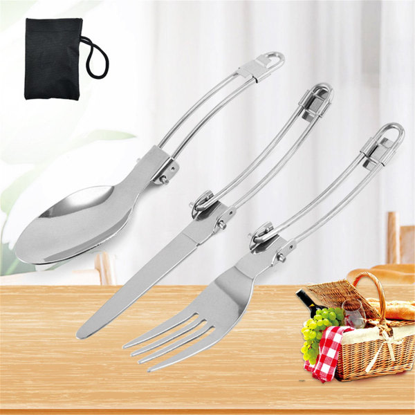 3-pack Bärbar Vikbar Gaffel Sked Picknick Camping Resa