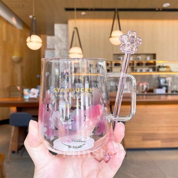 Starbucks rosa Sakura färgskiftande glaskaffemugg med blompinne