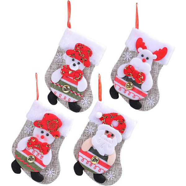 5.5 IN Christmas Socks with Bear, Snowman, and Santa for Christmas Decorations