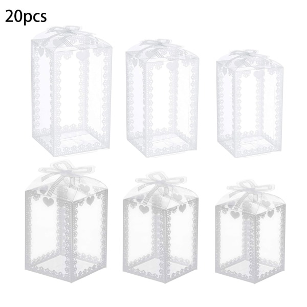 20 st Vit Gräspränt Transparenta Plastaskar Jul Tacksägelse Bröllop Fest Presentförpackning Inslagningsask S