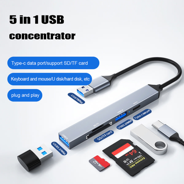 USB Type-C Hub Adapter 1 Till 5 USB C Dockningsstation Otg Splitte