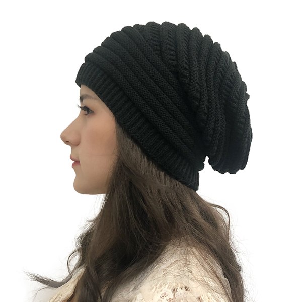 Hodeplagg Dame Beanie Varm Strikket Lue Søt Lue for Kaldt Vær svart black