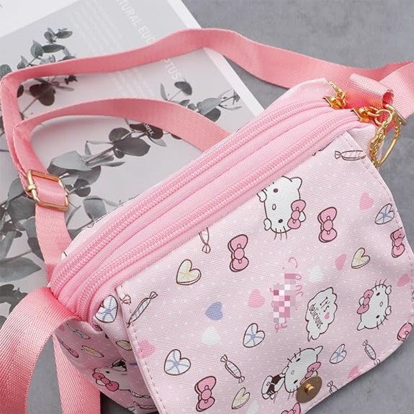 Animerade Kitty-plånbok med snodd Kawaii Kitty Crossbody-väskor Mobiltelefonväska Myntplånbok för flickor, kvinnor