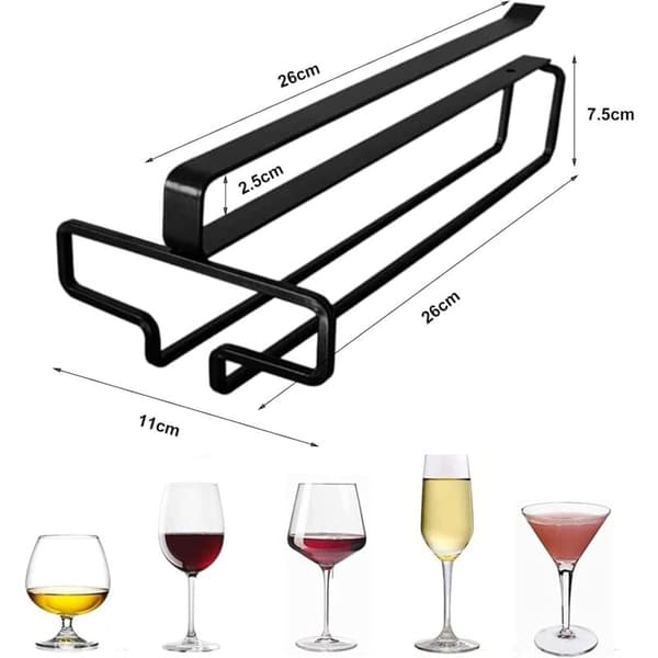 Vinglasstativ til underskab - Metalholder til vinglas uden boring til køkken, bar, café - Sort