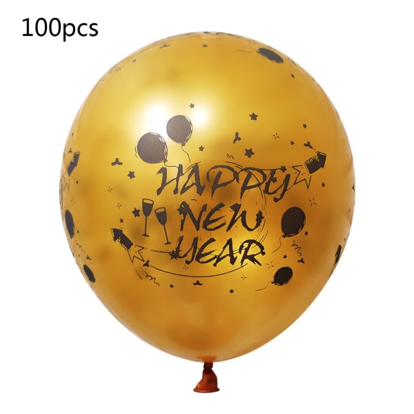 100 st 12 tum glänsande metalliskt gott nytt år printed förtjockad latex runda ballonger för festfestfestfest juldekoration tillbehör Guld