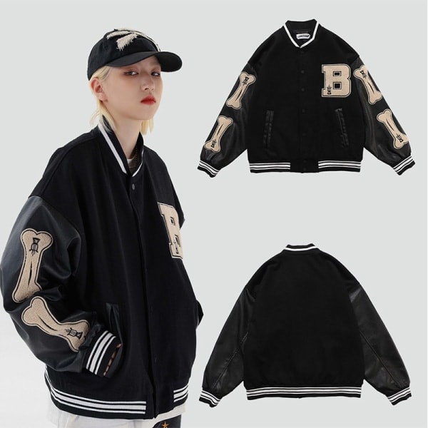 Harajuku Bomberjakker Par Baseballjakke Efterår Unisex V Sort M Black M