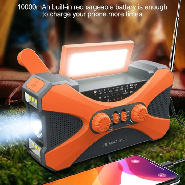 10000mAh Nødradio Bærbar Sol Håndsving Radio AM/FM LED Lommelygte SOS Alarm Powerbank Højttaler Vejrradio Hot Green 10000mAh