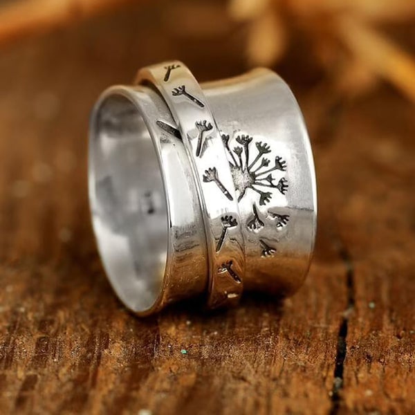 Antistressring til kvinder og mænd - Mælkebøtte Fidget Spinner Ring - spot salg 10# 10#