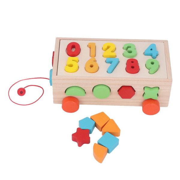 Geometriska form block sortering leksak färgglada trä nummer block matchande dragvagn