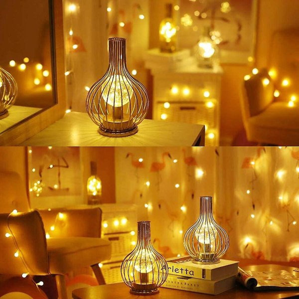 Metallbur bordslampa Batteridriven nattlampa med LED Fairy Star-slingor för hembröllopsfest i sovrummet inomhus (Vinflaska form)