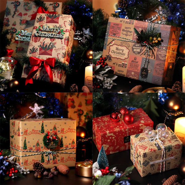 5 ark julpapper Presentpåse Förpackning Handgjord inslagning Dekoration null - 3