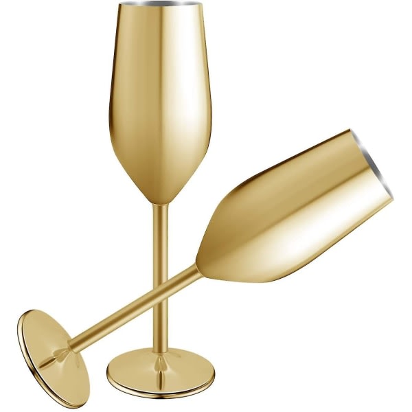 2 uppsättningar champagneflöjter i rostfritt stål, 200 ml guld null ingen