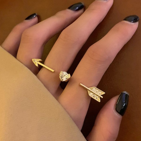 Ny stil Cupid-Hjerte-Pil Ringer for Kvinner Justerbar To Fingre Ring Zirkon Berlock Smykker for gaver til bryllupspar