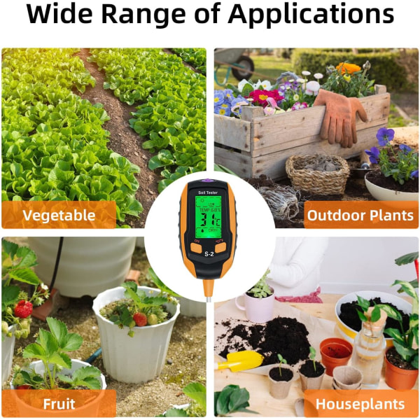 Jordmåler, 5-i-1 digital plantejordfugtmåler med PH/temperatur/fugtighed/lys/miljøfugtighed til havearbejde, græsplæne og landbrug -S2