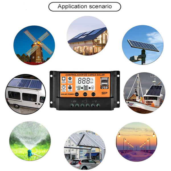 2V/24V Auto Parameter Justerbar Dubbel USB-Port Solpaneler Batteriladdning 70A