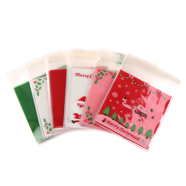 100 stk 10X10Cm Julgodis Cookie Gaveposer Plast Selvannonsering