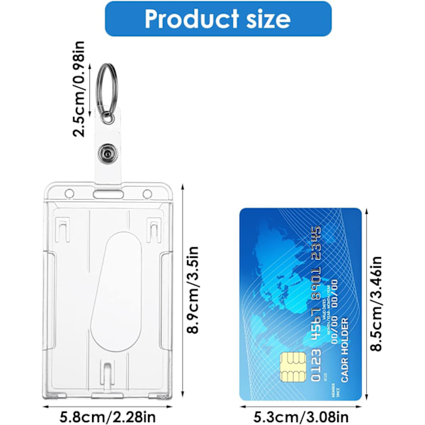 2-pakkauksen ID-kortinpidikkeet avaimenperällä - Kestävät läpinäkyvät muoviset merkki-suojat (pysty) Vertical