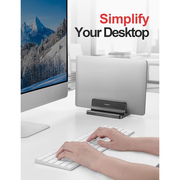 1 pc Vertical Laptop Stand, Double Adjustable 2 Slots Upright Laptop Storage Holder for Desk Stand Space-Saving - Black