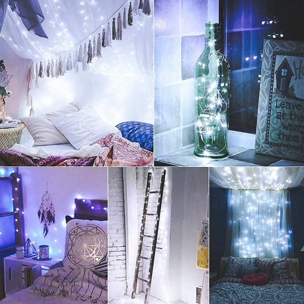 Paket med 10 LED-flaskkorklampor. 2m 20 LED-flasklampor. Silvertråd