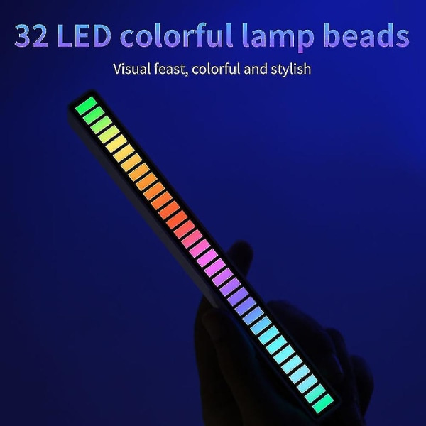 Rytm Lydstyret RGB-lys Musik Ambient Light 32 LED Farverig Lampe Type-c Genopladelig Sort Black
