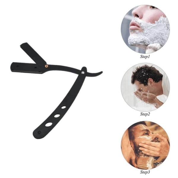 Barberkniv / Shavette i Rustfritt Stål - Skjegg & Øyenbryn Svart