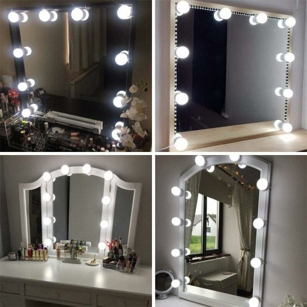 Hollywood Vanity Mirror LED Lighting Kit Makeup Sminkspegel Lampa Bordsskiva Sminkspegel 4 meter 10 LED-lampor Spegel ingår ej