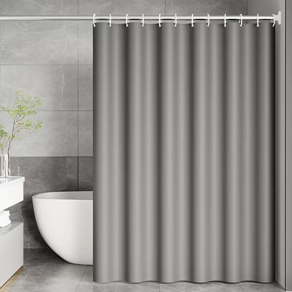 Solid grå vanntett dusjforheng/baderomsgardin; muggbestandig og vanntett design; inkluderer matchende ringer; 240 x 200 cm