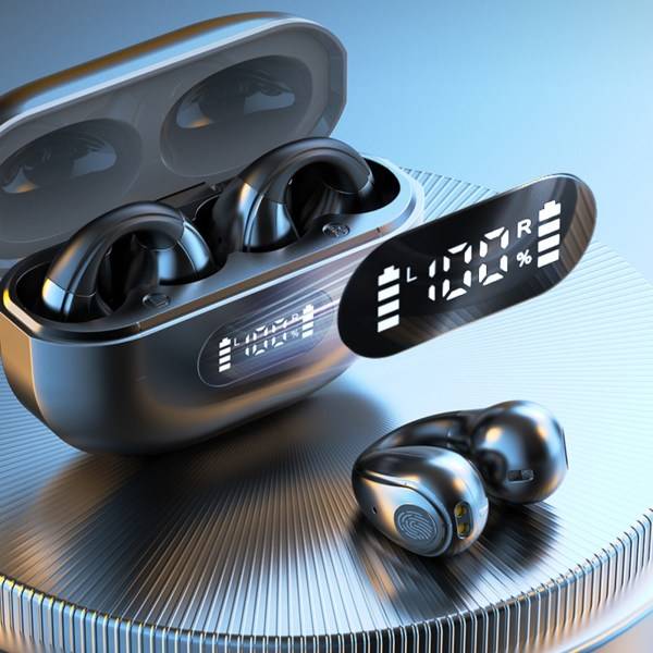 Trådløse Ear-Clip-høretelefoner - 5.3 Bluetooth - Vandtætte - Åbent øre til løb, cykling og kørsel - Sort Svart