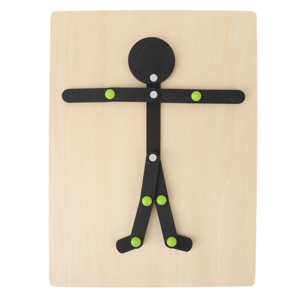 Træ Stickman Legetøj Fri Bevægelse Lemmer Pædagogisk Stick Man Puslespil Legetøj med 24 Kort