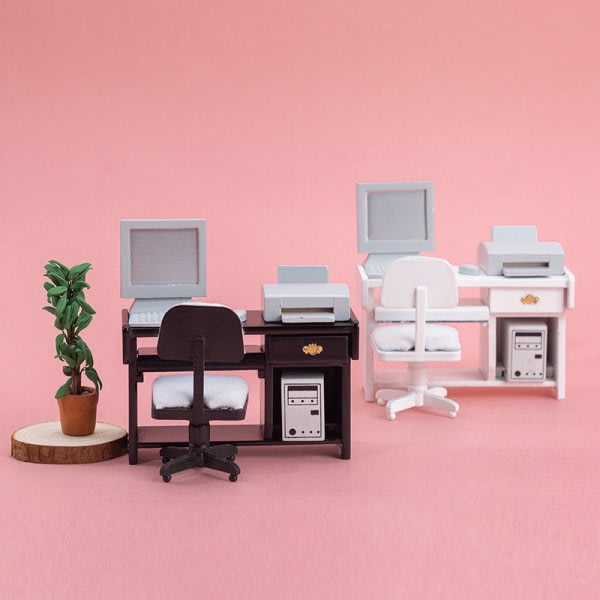 Mikro Miniatyr Møbler Tiny Småskalig Legetøjs Dukkehjem DIY Decora Mini 1:12 Computer Skrivebord og Stol Kontor Hvid