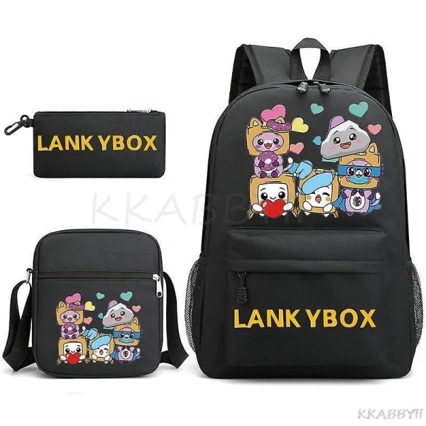 Lankybox Skolväska Cartoon Axelväskor Casual Canvas Bag Student Laptop Mochilas3st setbild färg3