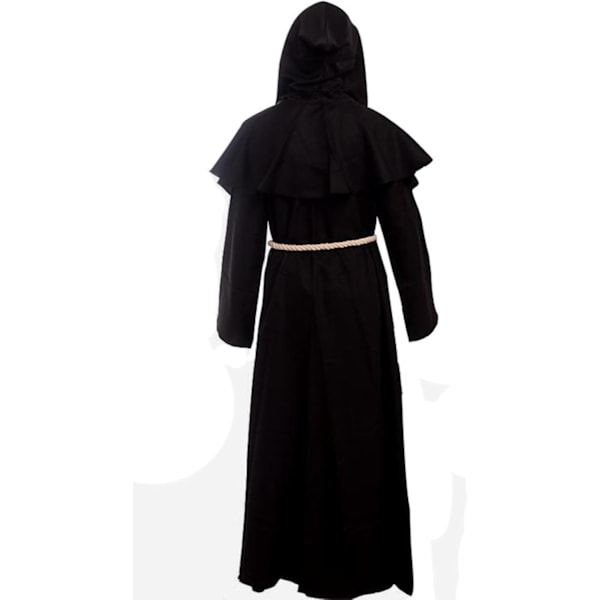 Klostermunk Middelaldermunk med hætte Renæssancepræst Rockkostume Cosplay Black XL