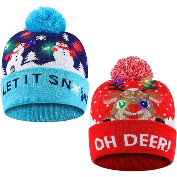 Light Up Christmas Hat, LED- cap , 6 färgglada lampor, Glow In The Dark Xmas mössa stickad mössa, unisex julstickad mössa för barn Adu