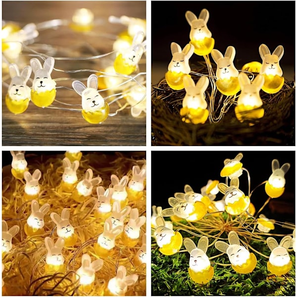 Ljuskedja med kaninfigurer för påsk 220 cm mikro-LED påskljuskedja batteridriven påsk med LED påskdekorationer Rabbit