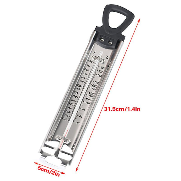 Godistermometer i rostfritt stål för fritering av matlagning med hängkrok och tillagning med grytklämma gr?